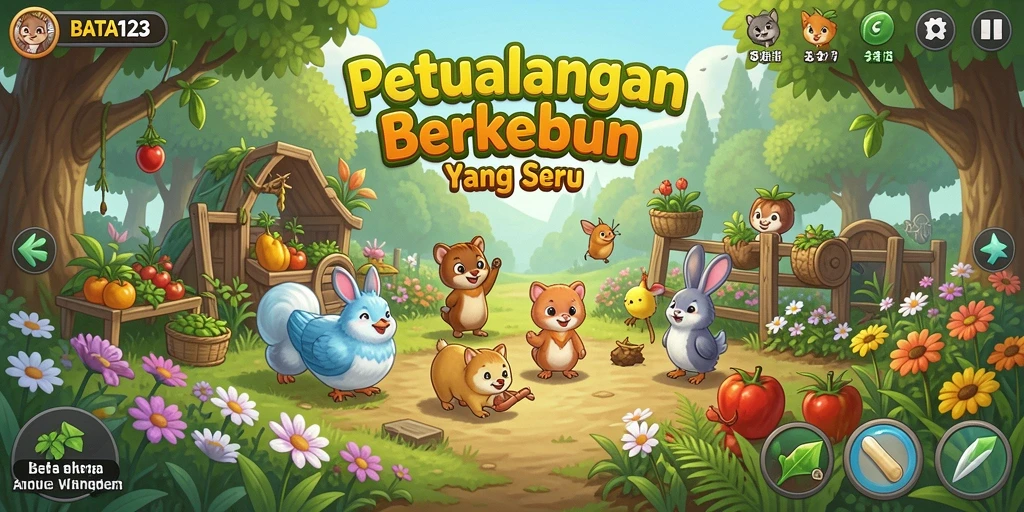 Screenshot gameplay BATA123 menampilkan kebun yang subur dan sejuk.
