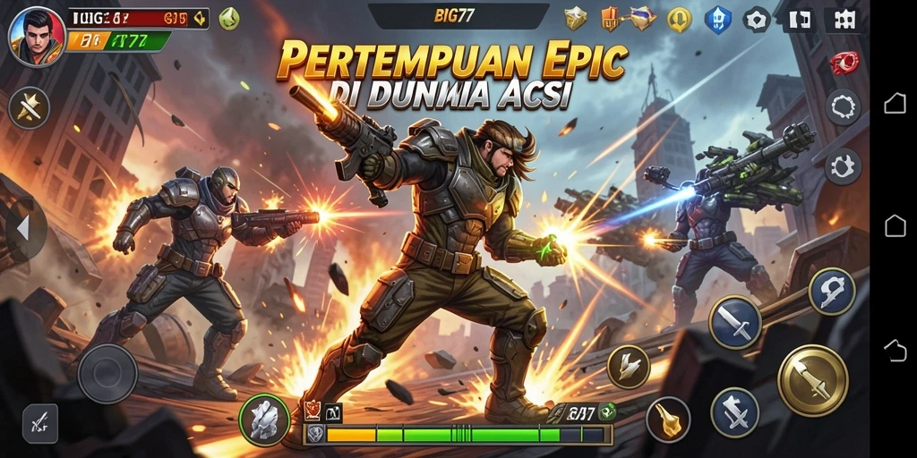 Tampilan gameplay seru dalam pertempuran di BIG77.