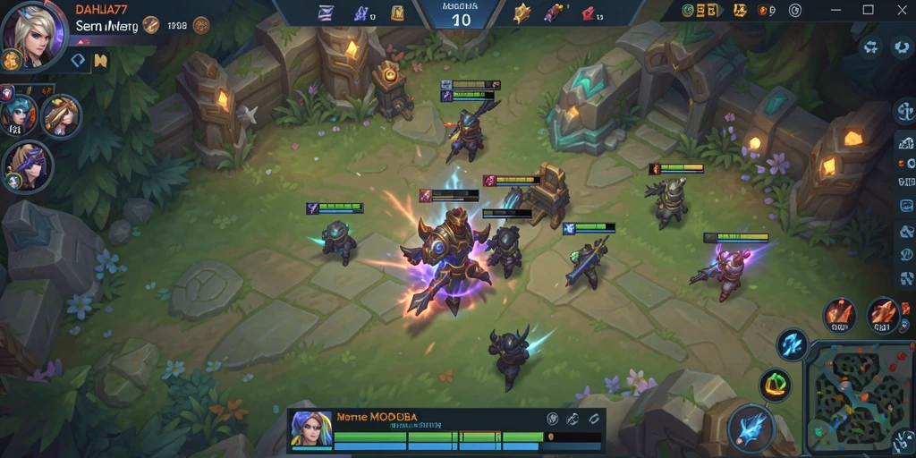 Screenshot gameplay DAHLIA77 menampilkan aksi seru di arena pertempuran MOBA.