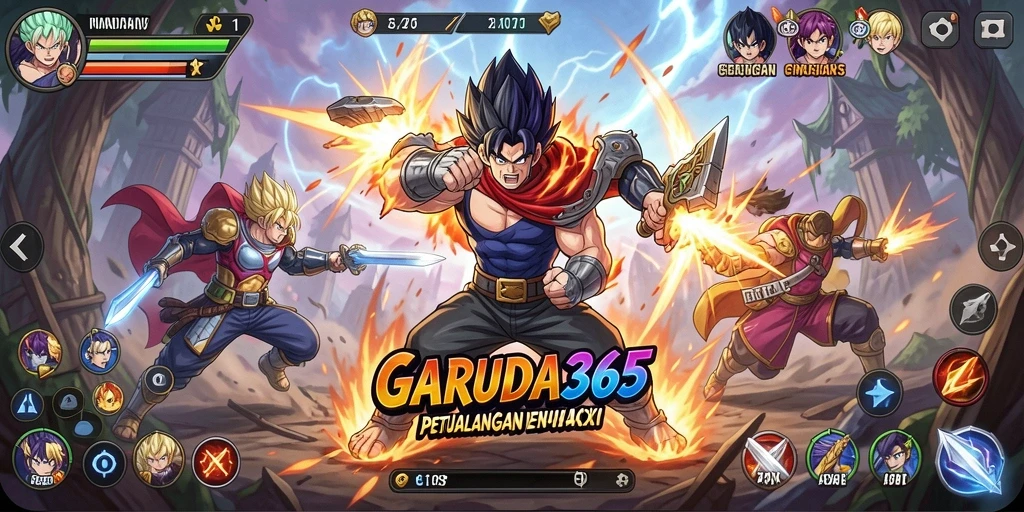 Tampilan gameplay GARUDA365 yang mengagumkan dengan aksi karakter anime.
