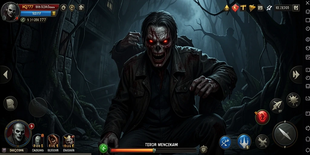 Tangkapan layar utama dari gameplay menakutkan yang menunjukkan suasana gelap dan misterius.