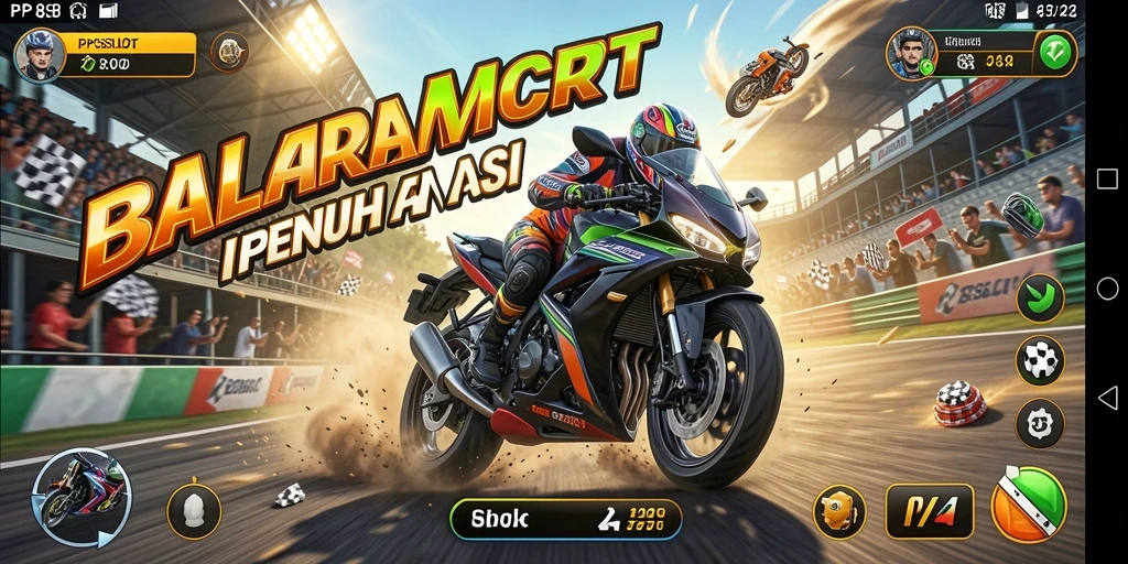 Screenshot gameplay PP8SLOT menampilkan balap motor yang mendebarkan.