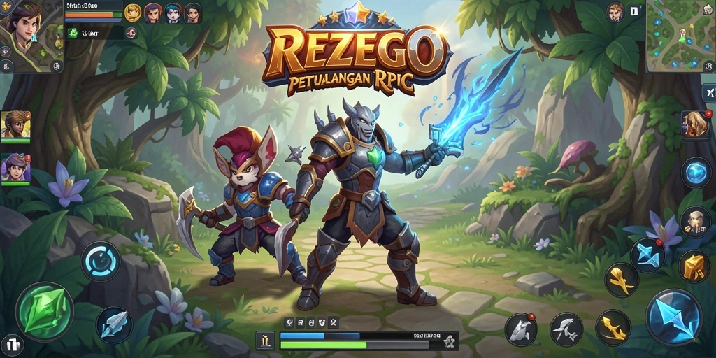 Gameplay RPG seru dalam REZEGO, dengan karakter dan misi menarik.