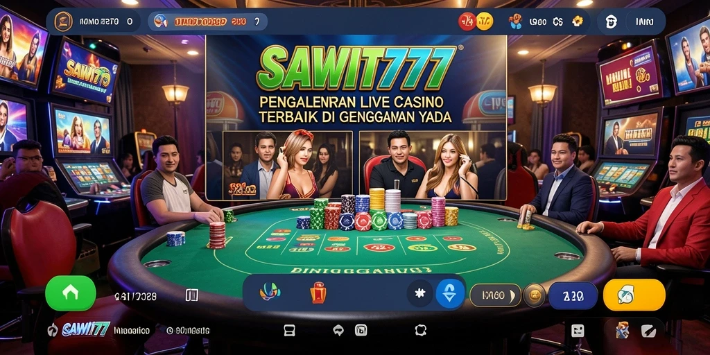 Screenshot utama SAWIT777 menunjukkan dealer langsung yang berinteraksi dengan pemain.