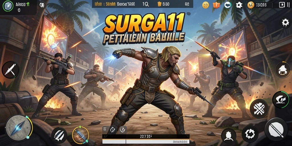 Gameplay mendebarkan SURGA11 saat pemain bertarung di arena Battle Royale.
