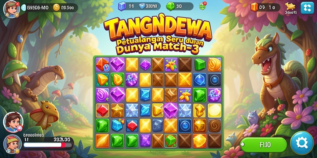 Screenshot menampilkan gameplay seru TANGANDEWA dalam kategori Match-3.